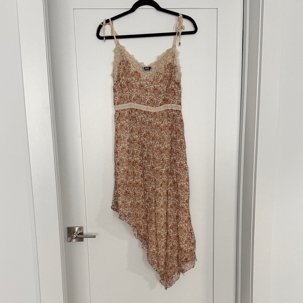 PAIGE Floral Lace-Trim Slip Dress in Beige & Cream Tones